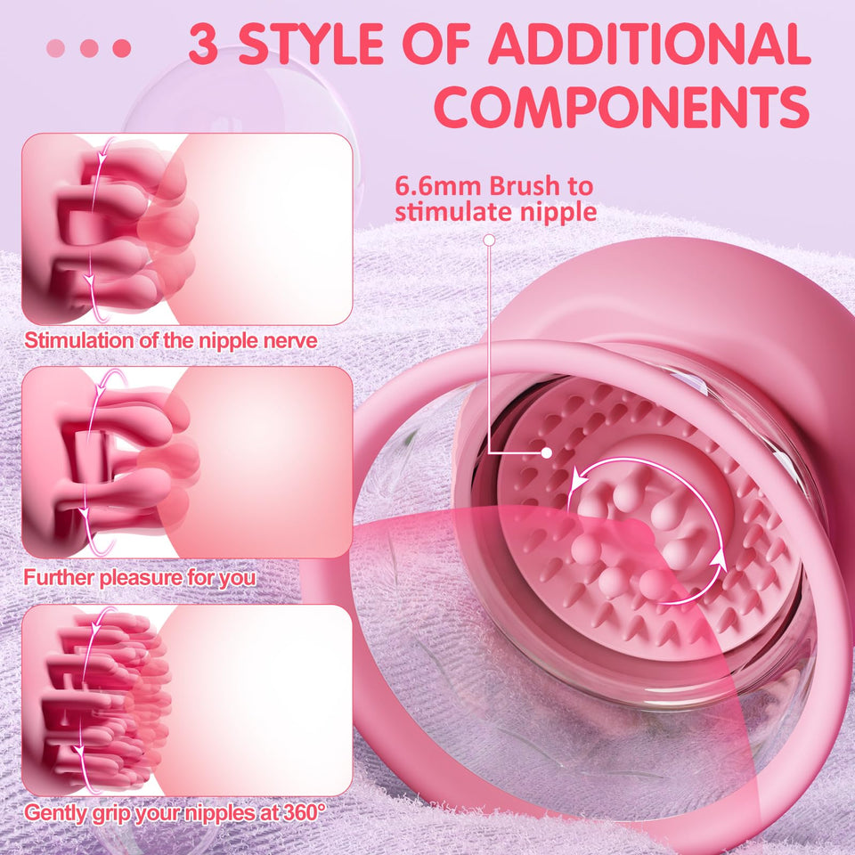 Sex Toys Sucking Nipple Toys - Nipple Vibrator Women Sex Toy Manual Sucking with 10 Powerful Rotation Modes 3 Brush Heads Stimul