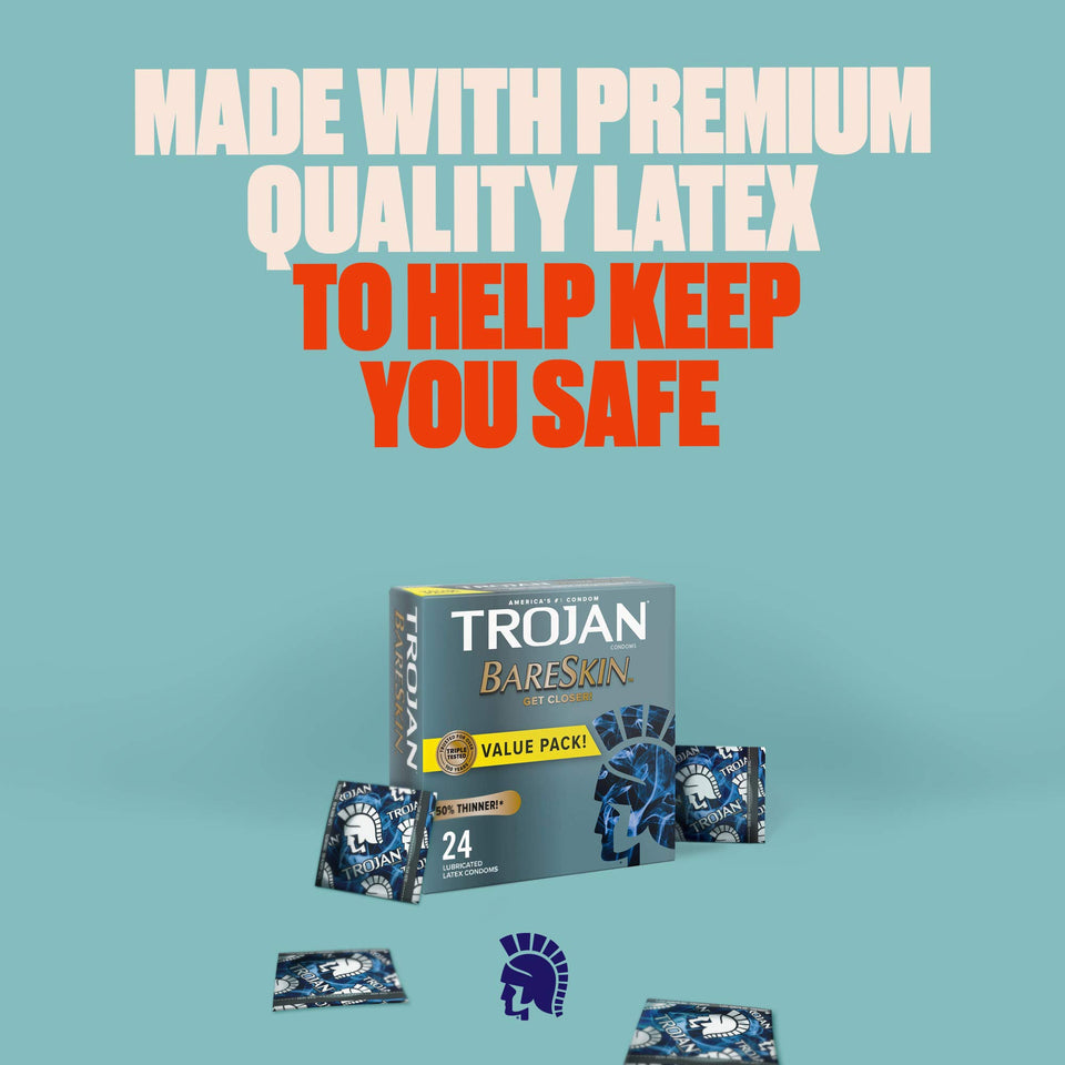 Trojan Condom Sensitivity Bareskin Lubricated, 24 Count