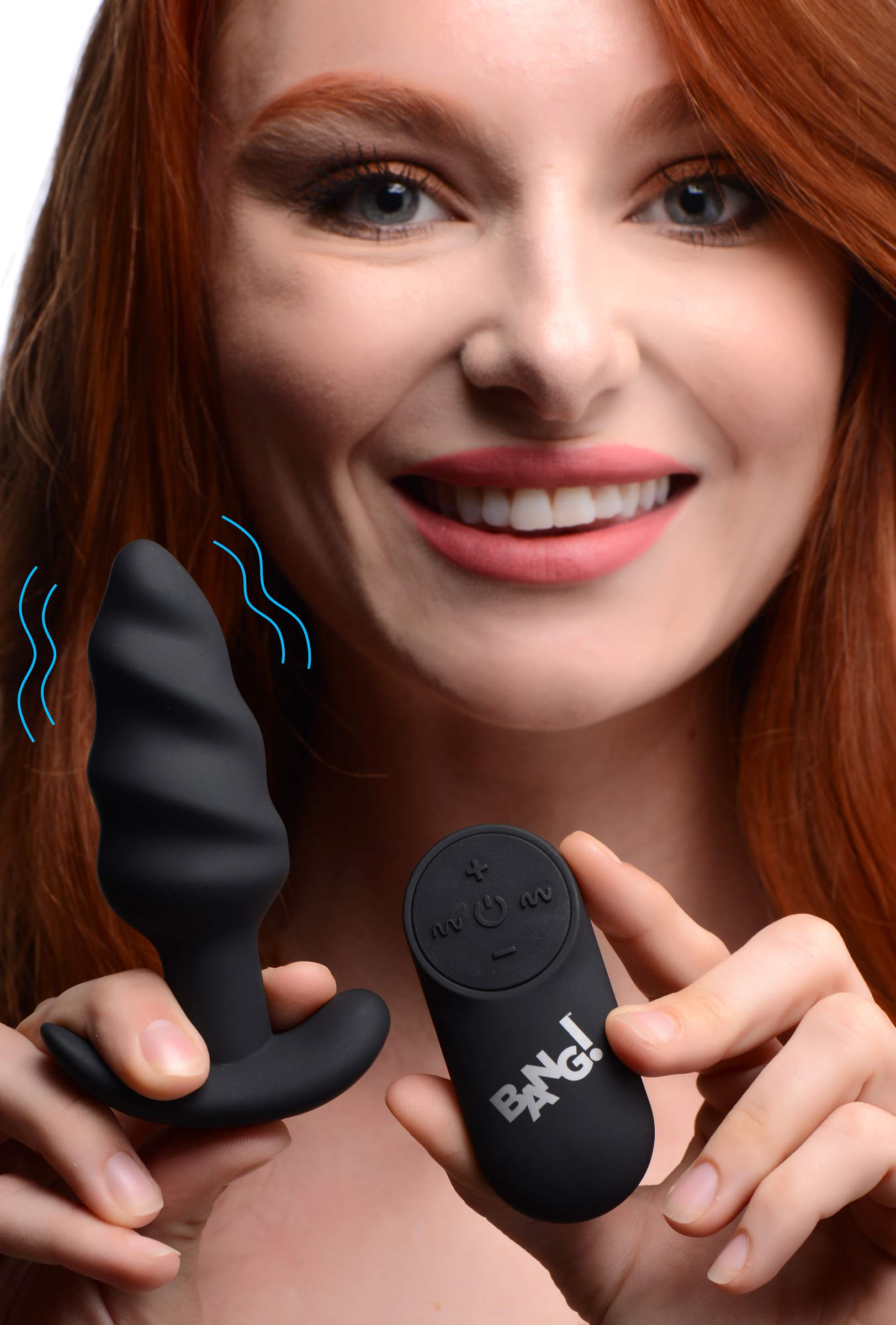 Bang Bang Remote Control 21X Vibrating Silicone Swirl Butt Plug - Black