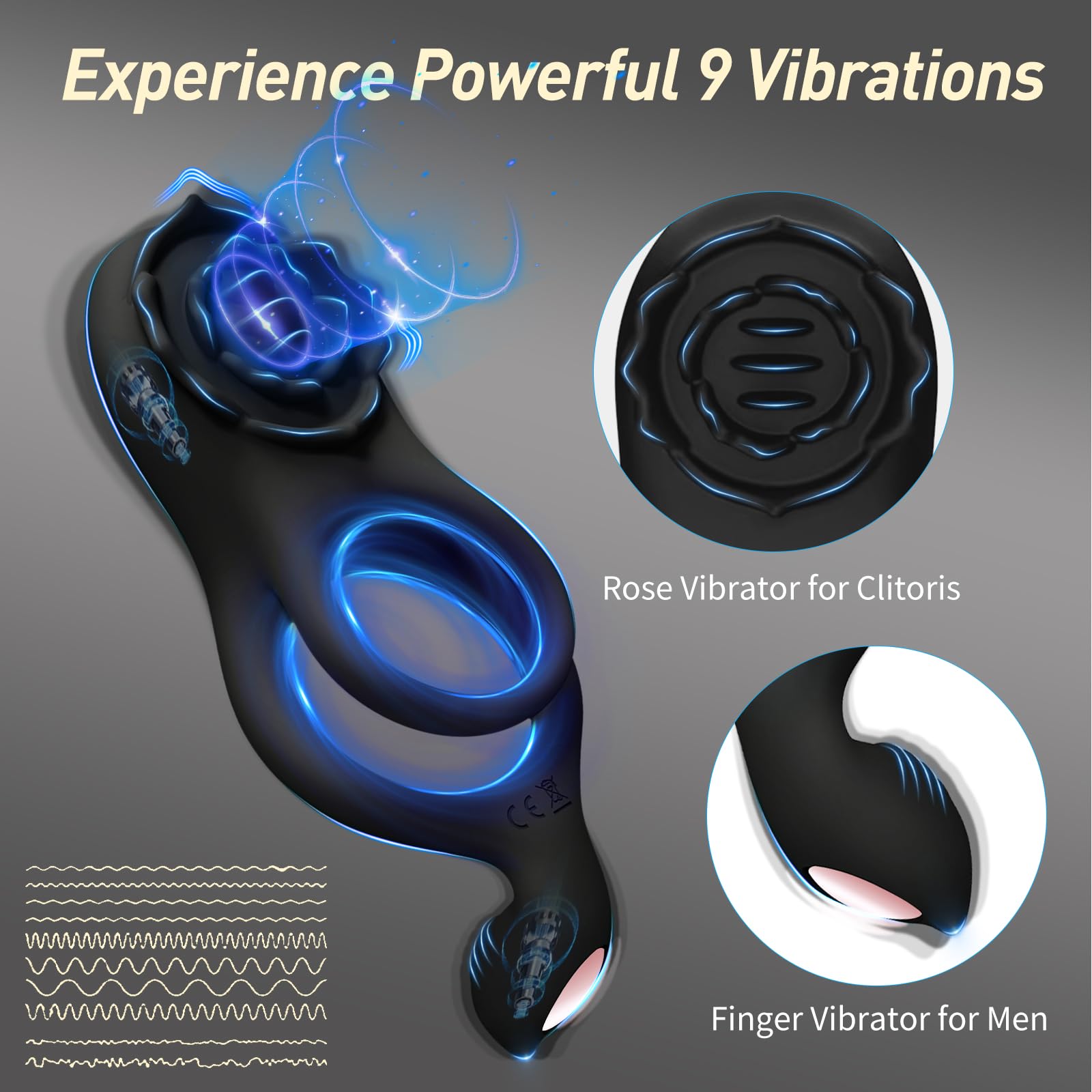 Szleomay Vibrating Cock Ring for Couples,Penis Ring with 9 Modes Male Vibrator Sex Toy with APP Control Perineum,Nipple,Rose Cli