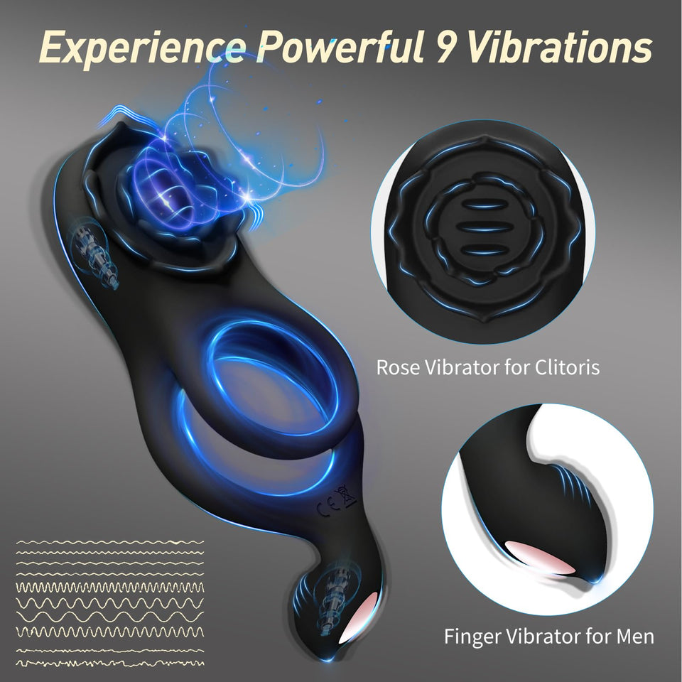 Szleomay Vibrating Cock Ring for Couples,Penis Ring with 9 Modes Male Vibrator Sex Toy with APP Control Perineum,Nipple,Rose Cli