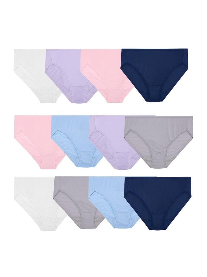 Fruit of the Loom Womens Underwear Microfiber Panties (Regular & Plus Size), Hi Cut - 12 Pack - Assorted, 6