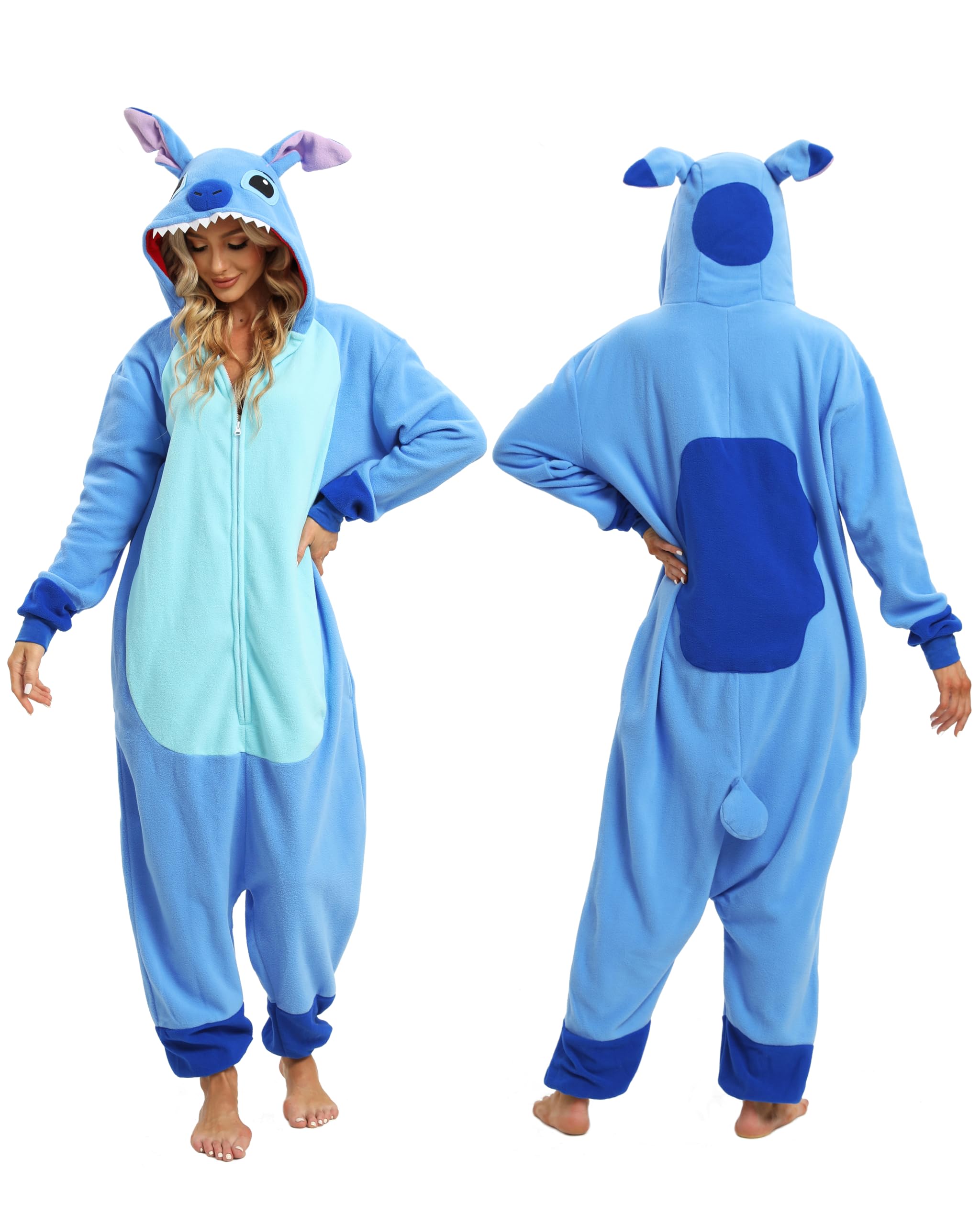 NAITOKE Adult Animal Onesie Halloween Costume Cosplay One-Piece Pajamas Women Man Teens Blue