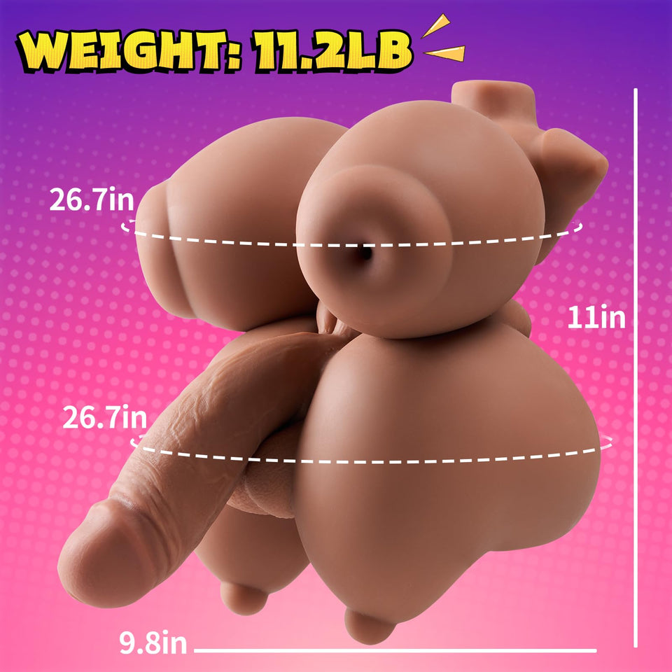 Shemale Sex Doll Torso Realistic Big Dildo with 5 Holes insertable Masturbator, 5 in 1 Transsexual FUTA Sex Dolls Penetrable Nip