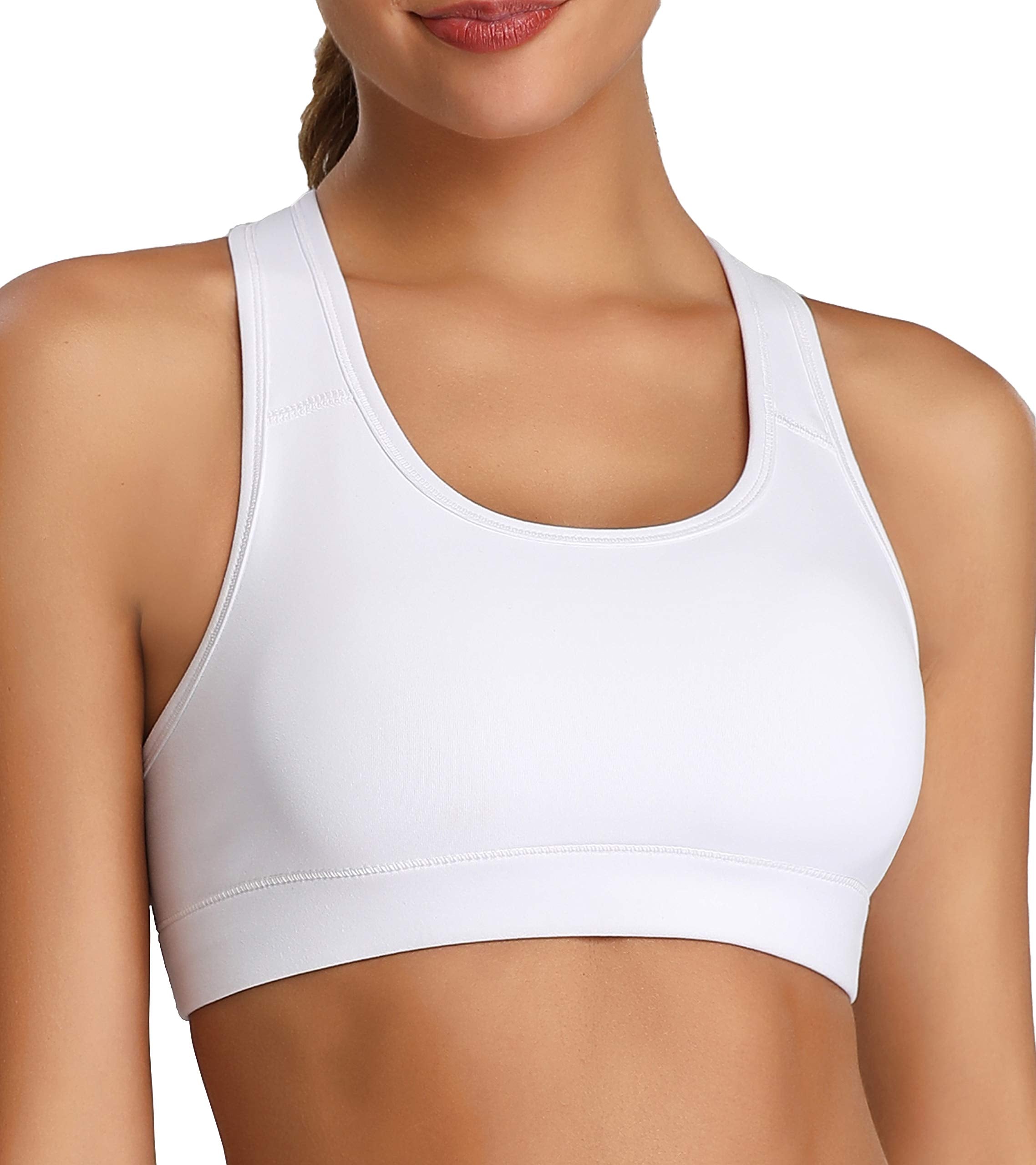 Oalka Womens Racerback Sports Fitness Support Workout Running Bras White Pure M