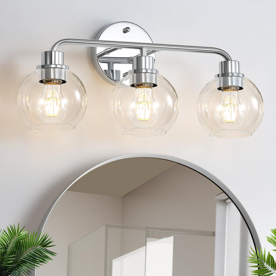 Bathroom Light Fixtures Chrome Vanity Light Silver 3 Light Modern Wall Sconces Lighting Bathroom Lights With Globe Glass Shades