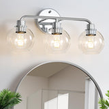 Bathroom Light Fixtures Chrome Vanity Light Silver 3 Light Modern Wall Sconces Lighting Bathroom Lights With Globe Glass Shades