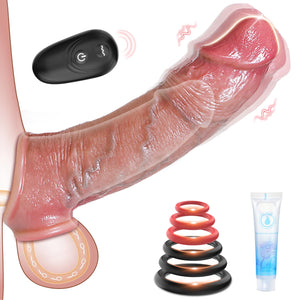Sex Toys Vibrator Penis Sleeve - Male Sex Toys for Men Penis Extender Dildo Vibrating Cock Ring Sleeve 10 Mode Remote Control, A