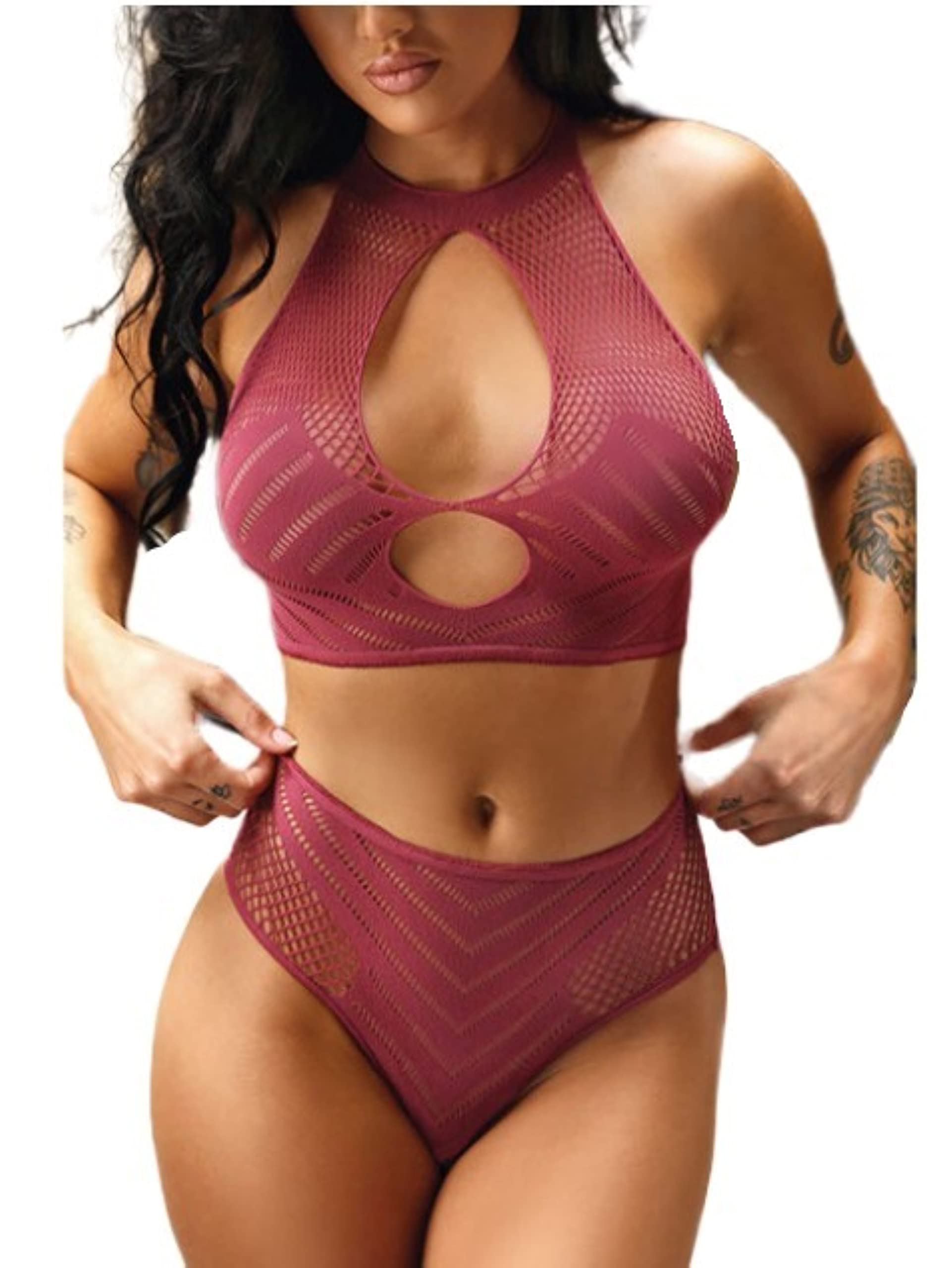VIXEN JUST LIKE MAGIC CROP TOP & PANTY CRANBERRY O/S