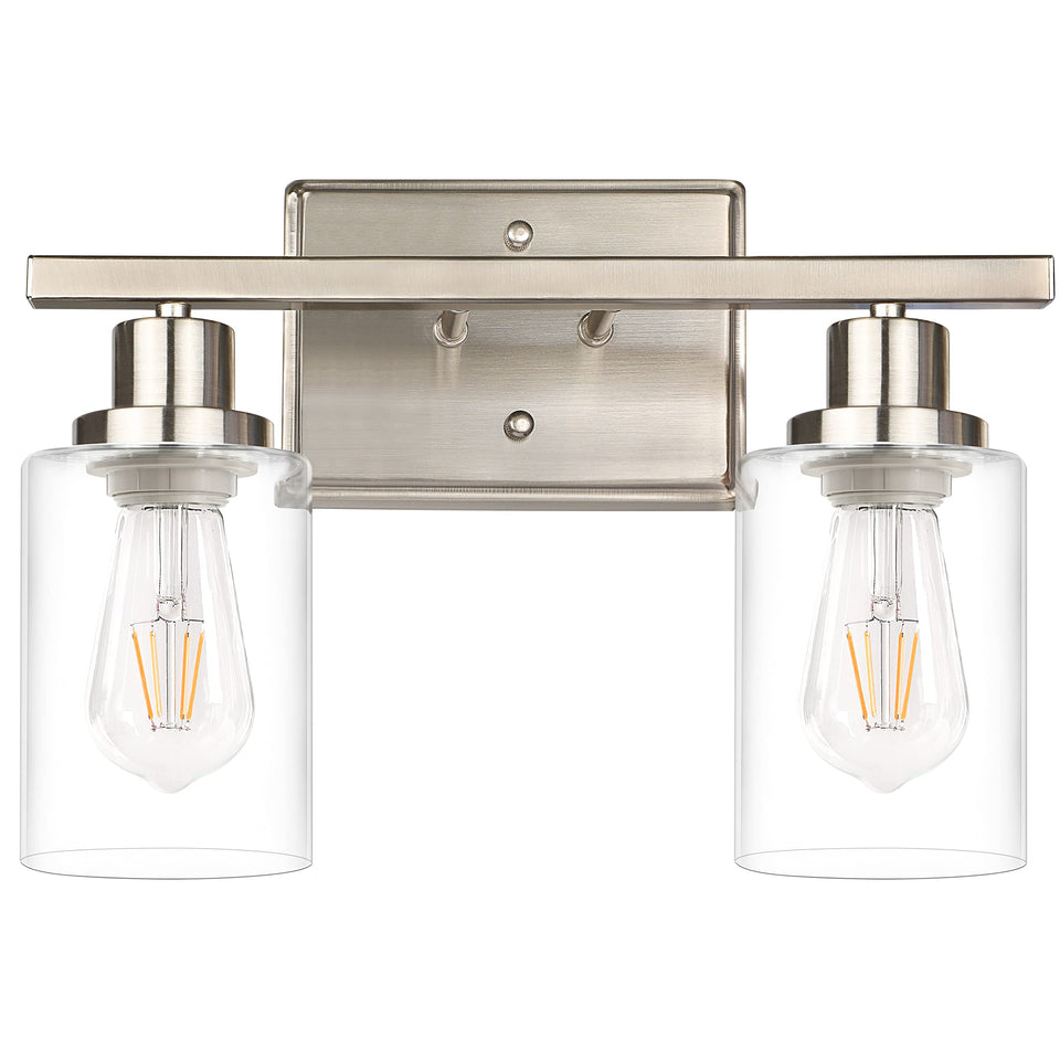 Ascher 2-Light Wall Sconces, Modern Vanity Light Fixture With Clear Glass Shade, Brushed Nickel Wall Light For Mirror Bedroom Ha