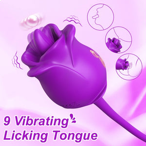 Rose Sex Toy for Women 3 in 1 Sex Stimulator G Spot Vibrator with 9 Tongue Licking & Thrusting Dildo Anal Toys Clitoral Stimulat