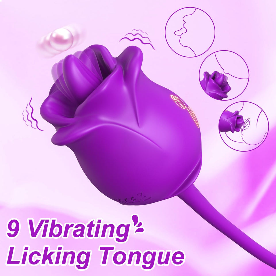 Rose Sex Toy for Women 3 in 1 Sex Stimulator G Spot Vibrator with 9 Tongue Licking & Thrusting Dildo Anal Toys Clitoral Stimulat