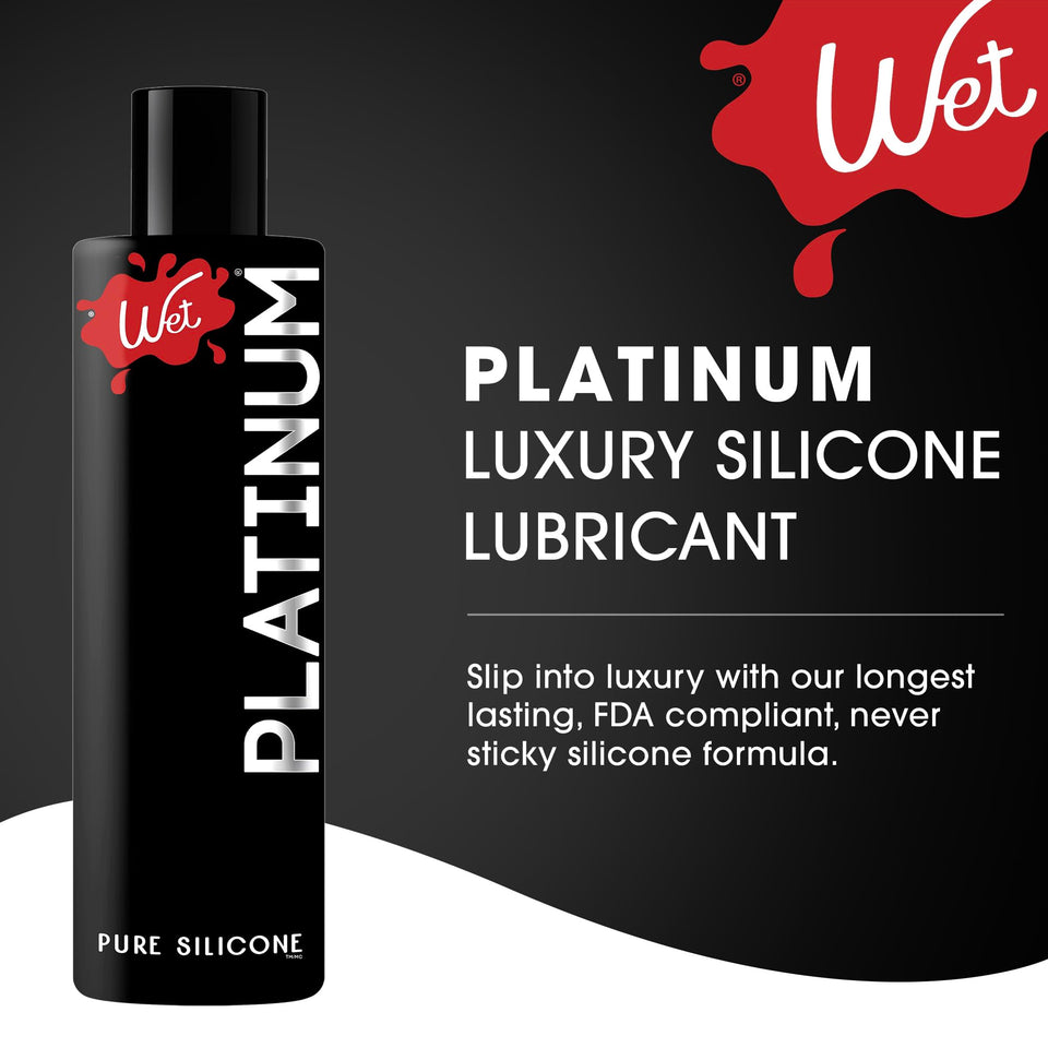Wet Platinum Silicone Based Lube 9 Oz Bottle Ultra Long Lasting Premium Personal Luxury Lubricant Men Women & Couples Condom Compatible Water Resistant Non Sticky Hypoallergenic Paraben Free