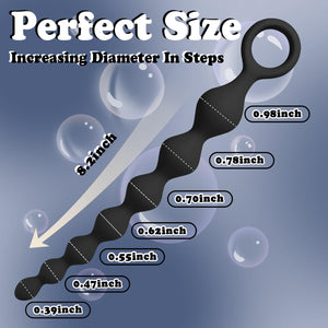 8.2-Inch Anal Beads Butt Plug with Pull Ring, Beginner 's Design G-Spot Stimulator with 7 Progressive Beads, Soft Silicone Prost