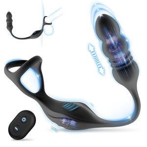 Thrusting Anal Vibrator Prostate Massager, Vibrating Cock Ring, Remote Control Anal Butt Plug, 9 Vibration Modes, Anal Bead,Male