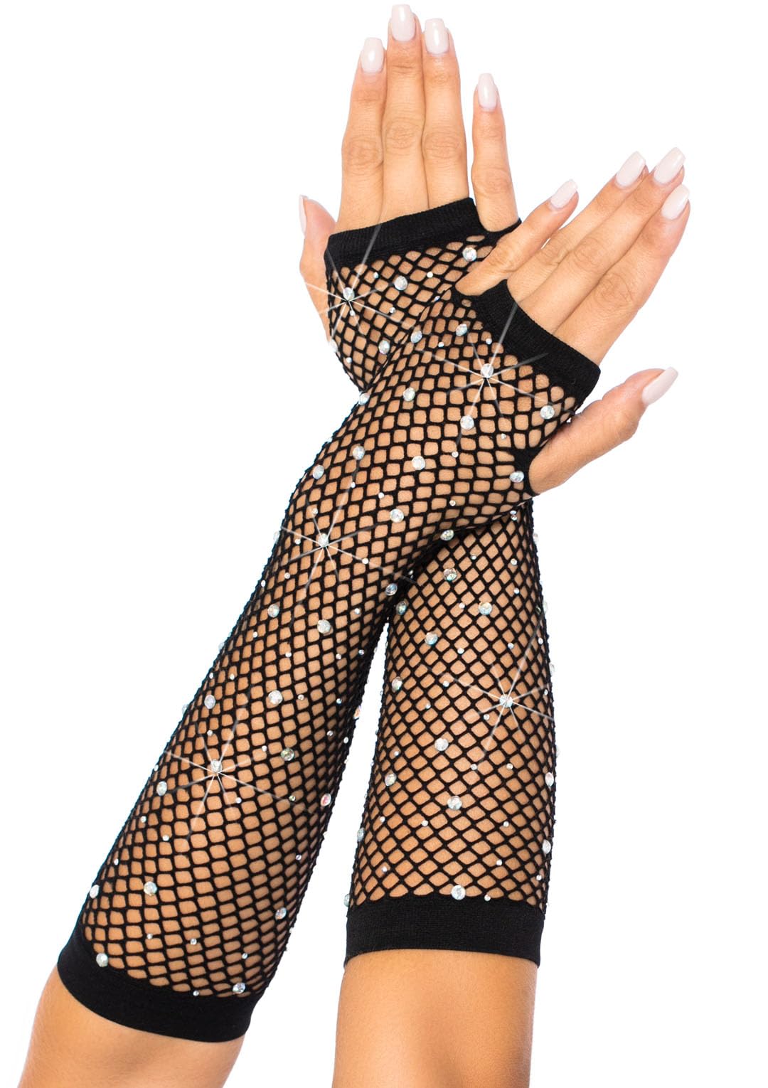 Rhinestone Fishnet Arm Warmers - O/S / Black