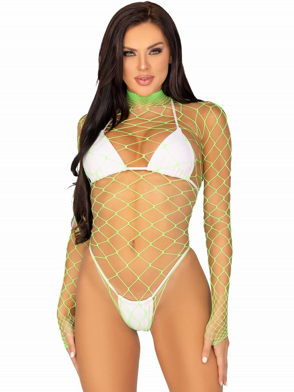 Leg Avenue High neck fence net long sleev Neon Green Color