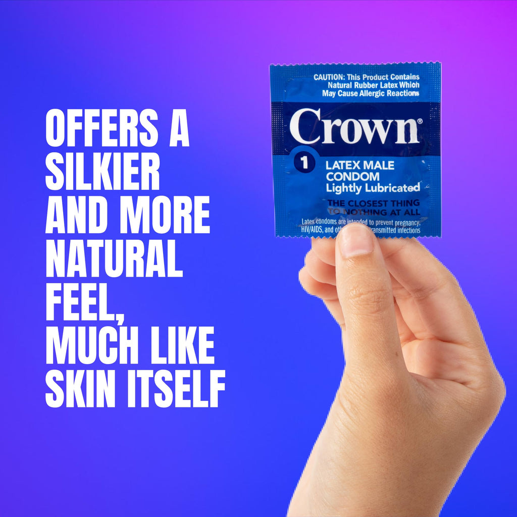 Crown Condoms - 100 Count - Lubricated Latex Condoms - Silkier, Thinner and Stronger (Pack of 100)