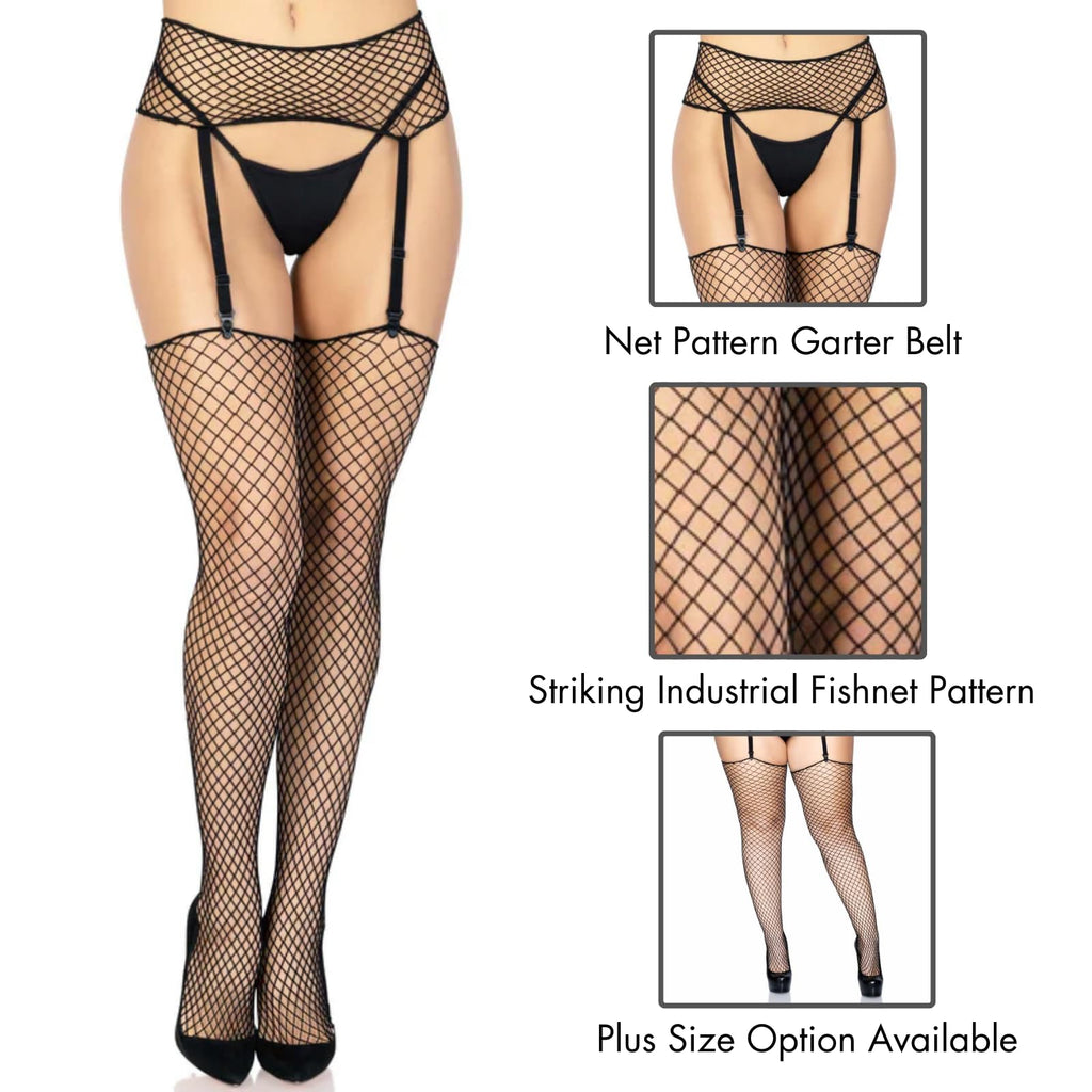 2 Pc Industrial Net Garter Belt And Stockings Set
