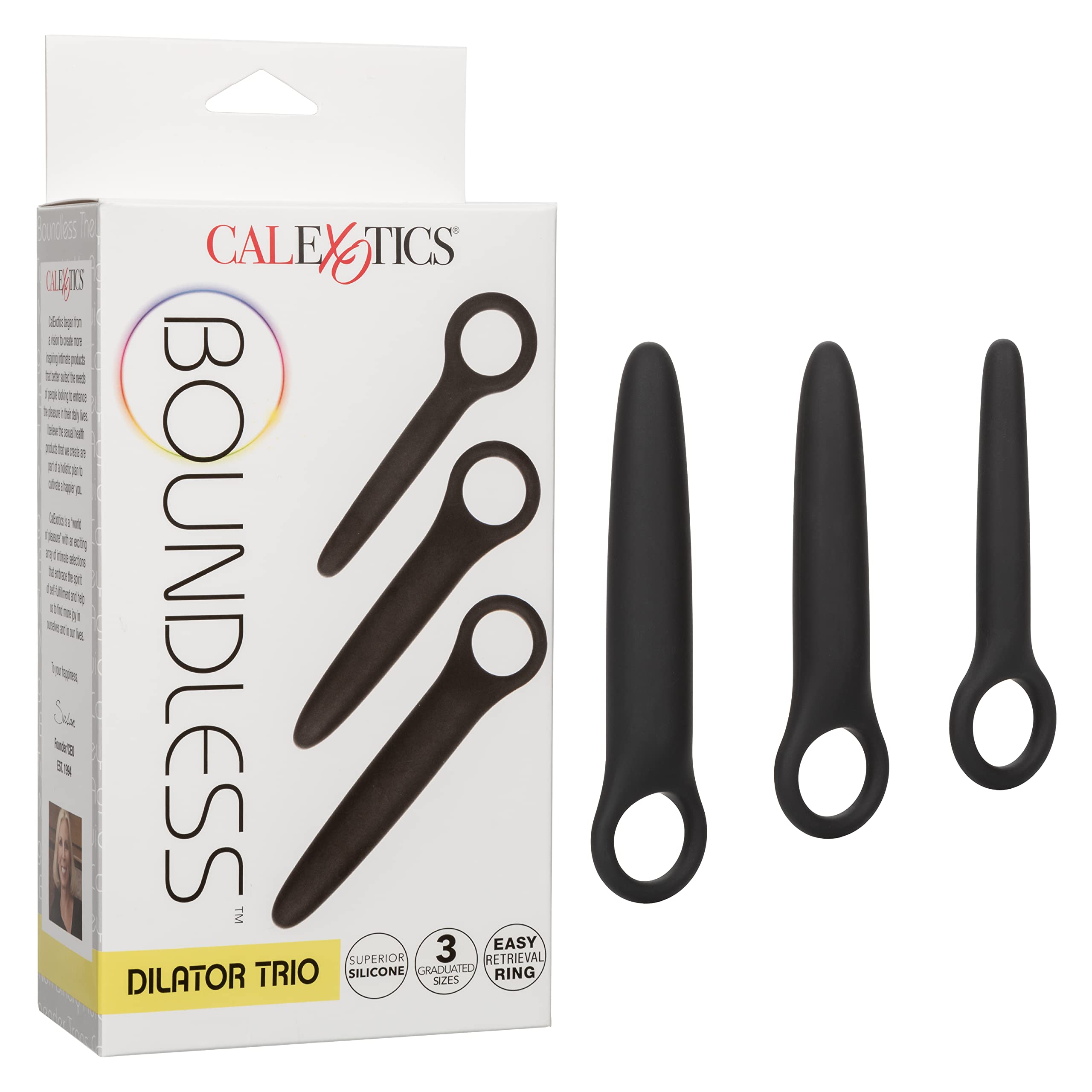 CalExotics Boundless Dilator Trio - 3 Piece Silicone Dilators Set with Ergonomic Finger Loop - Waterproof Fetish Sex Toys for Co