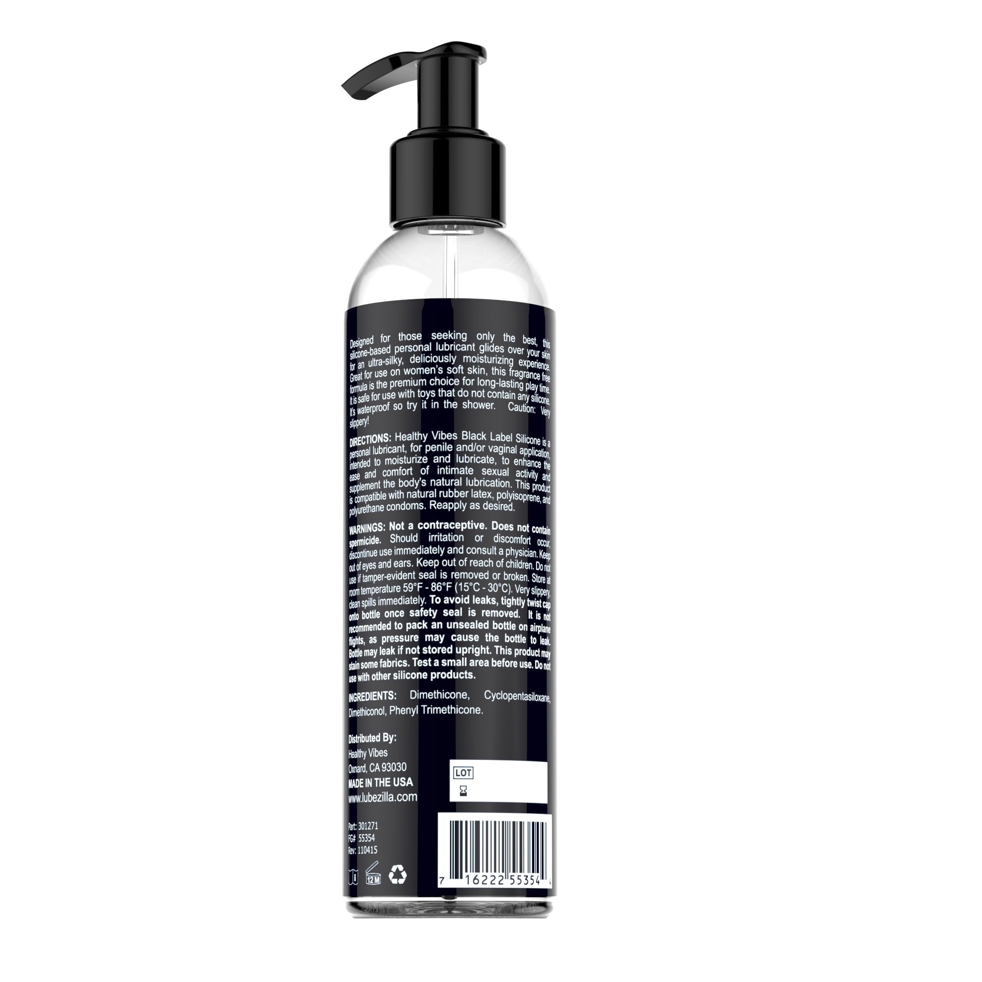 Premium Silicone Sex Lubricant By Healthy Vibes, 8 Oz Longest Lasting Personal Lube [Sensitive Skin On Women, Men, And Couples] Intimate Black Label | Paraben & Glycerin Free
