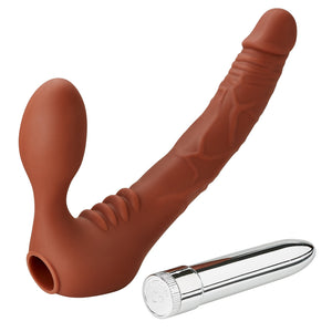 Cloud 9 Novelties Premium Vibrating Strapless Strap-On Realistic Dildo Kit Brown