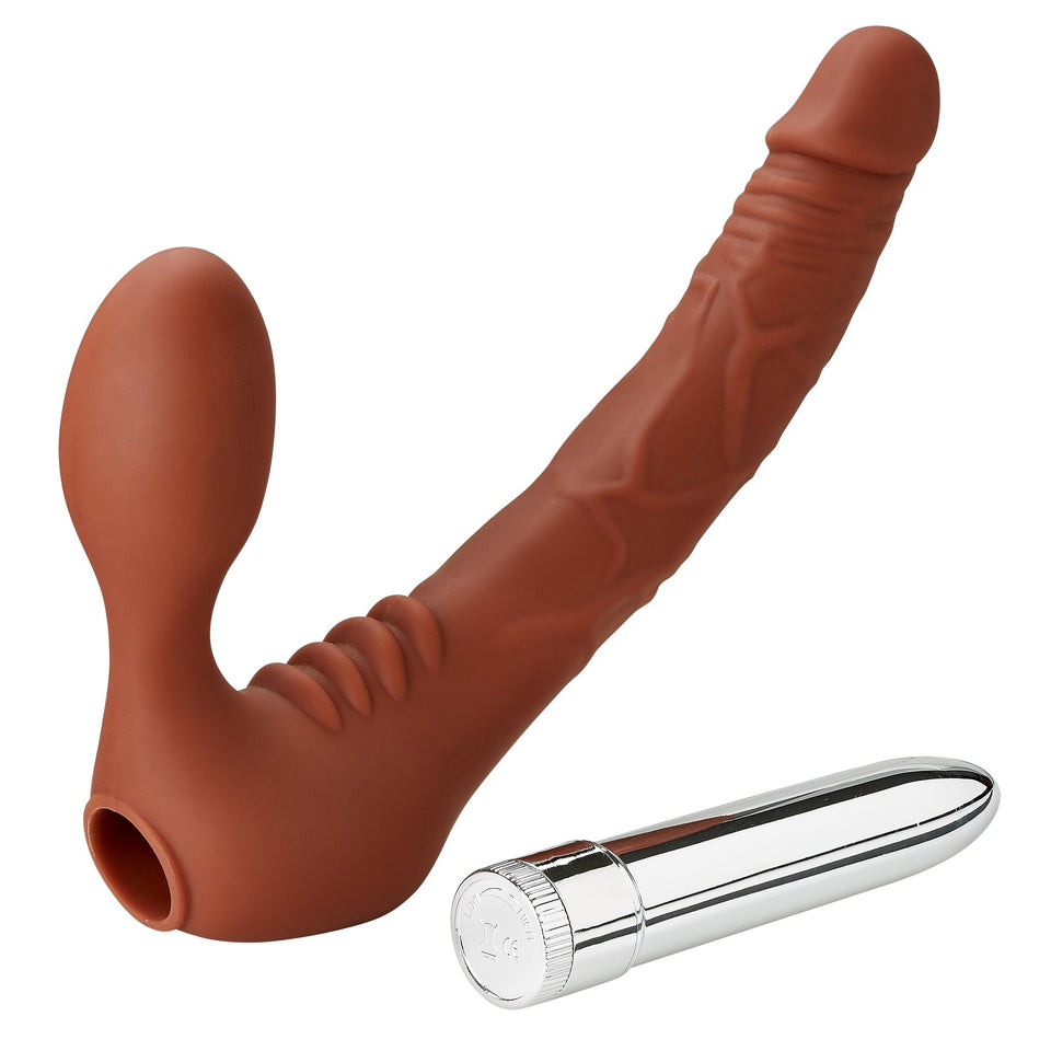 Cloud 9 Novelties Premium Vibrating Strapless Strap-On Realistic Dildo Kit Brown