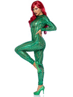 Laser Cut Metallic Catsuit. - X-Large / Green