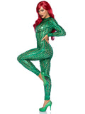 Laser Cut Metallic Catsuit. - X-Large / Green