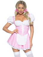 Gingham Dress With Lace Up Fro - Small / Pink/White