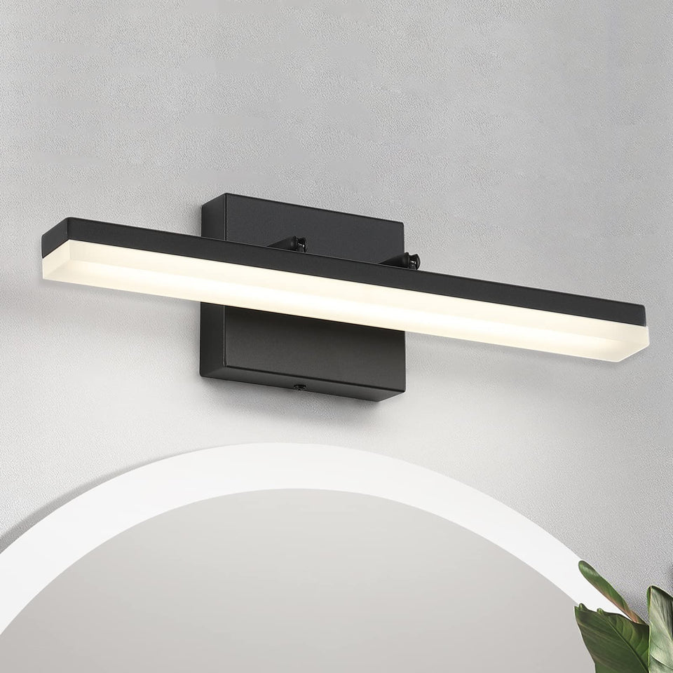 7Degobii Modern Bathroom Vanity Light 16'' Long 9W Dimmable Vanity Lights For Mirror Adjustable Black Led Bathroom Lighting Fixt