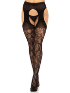 Eyelet rose lace suspender hose.