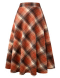 Orange Skirt for Women Fall Winter Outfits Halloween Clothes for Women Pumpkin Dress Maxi Long Plaid Skirts 2025 (Medium, Long O
