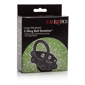 Calexotics Large Weighted C-Ring Ball Stretcher Silicone Fully Adjustable 3 Snap Design Erection Enhancer, Black,43057