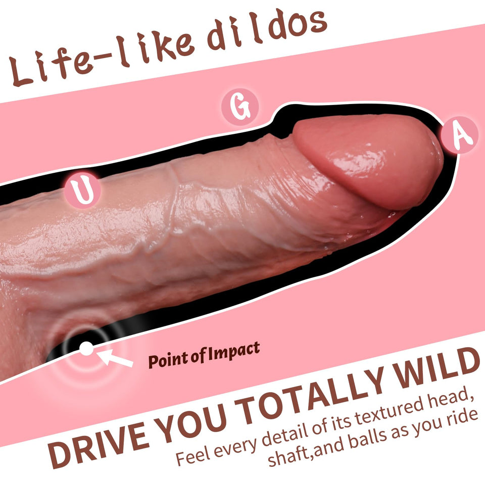 Realistic 8 Inch Handmade Huge Thick Soft Silicone Dildos, Real Lifelike Penis for G Spot and Anal Play,Strong Suction Extra Lar