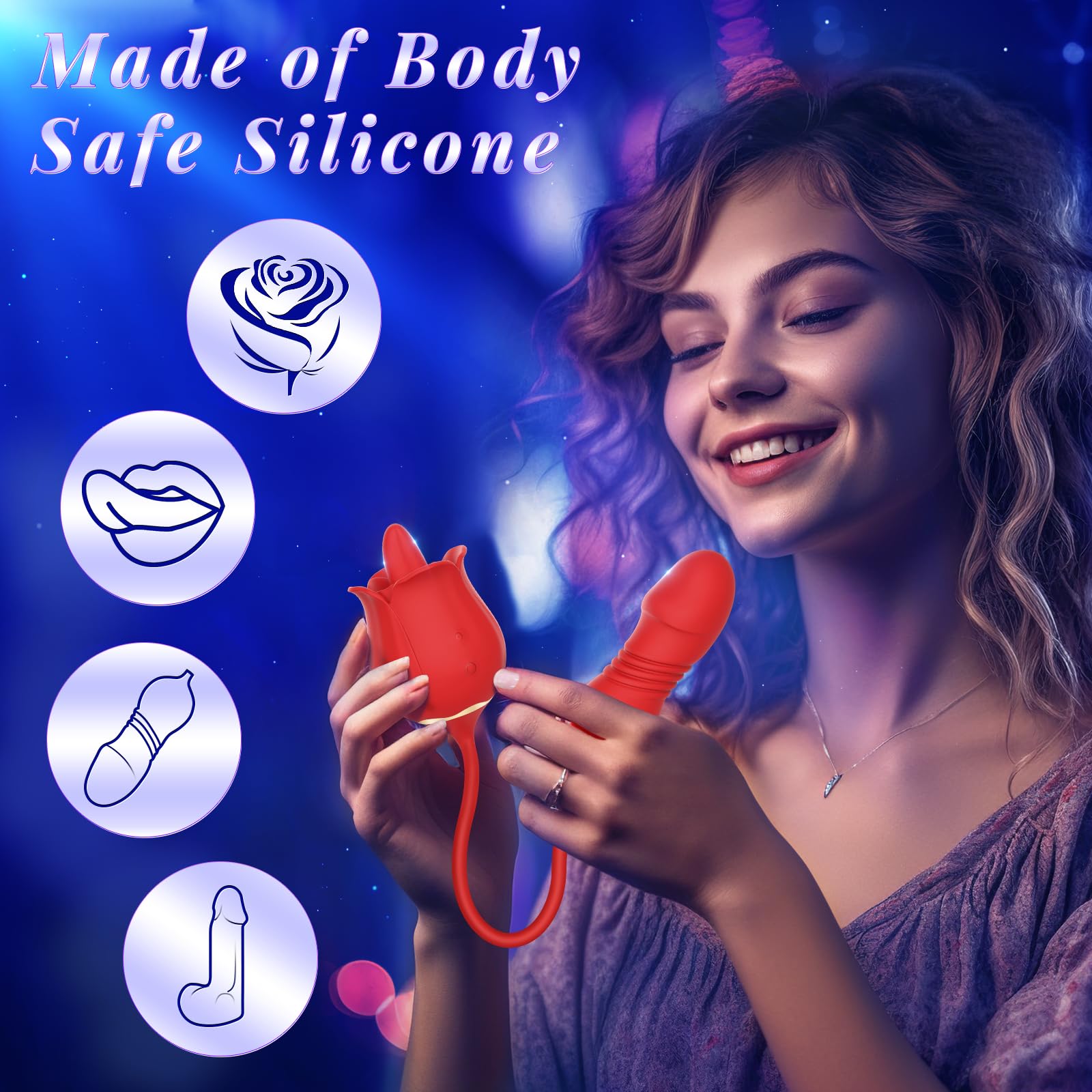 Dildo Vibrator Sex Toys for Women, Rose Adult Toys with G Spot Vibrators Nipple Clit Anal Rose Sex Toy - 9 Modes, Hands-Free Thr