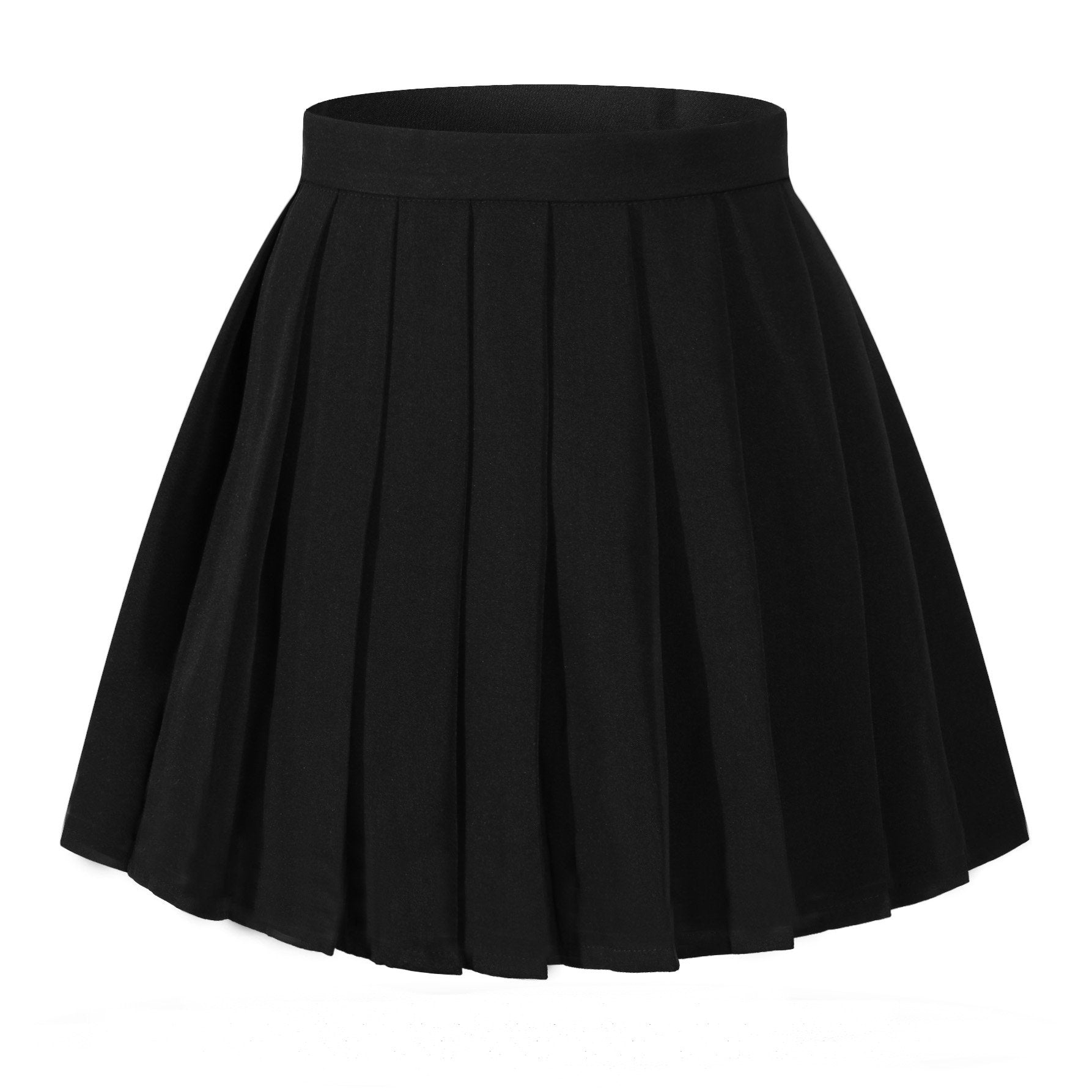 Girls Flared Vintage Pleated High Waist Sexy Skirts(S,Black)