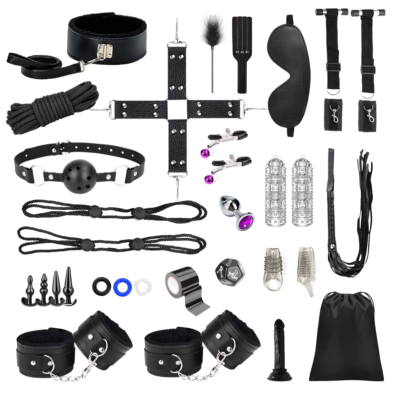 36Pcs BDSM Bondage Sex Toys Sets, Upgrade Restraints Gear & Accessories, Sex Toy Kit for Women and Couples, Adults Toys with Han