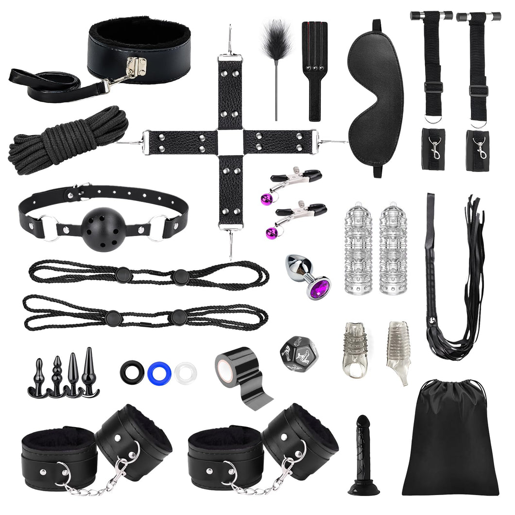 36Pcs BDSM Bondage Sex Toys Sets, Upgrade Restraints Gear & Accessories, Sex Toy Kit for Women and Couples, Adults Toys with Han