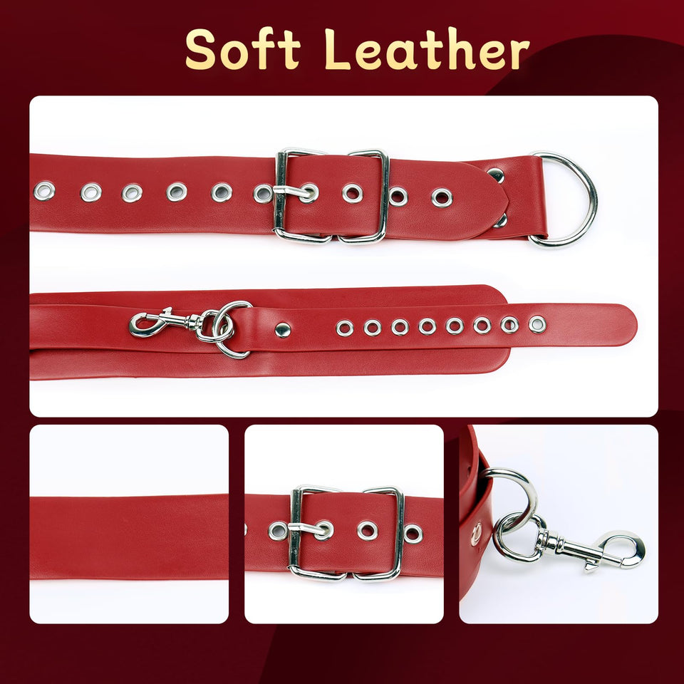 BDSM Bondage Sex Restraints Set Couples Sex Toys, Neck to Wrist Restraints Kit with Traction Chain Back Sex Handcuffs Collar Adj