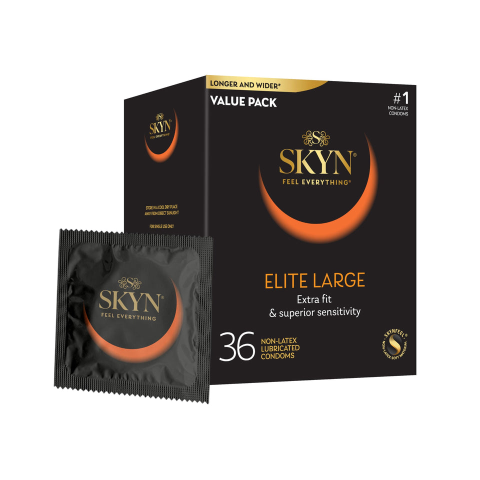 SKYN Elite Large Non-Latex Lubricated Condoms, 36 Count, Comfortable and Smooth Lubricated Condoms, Triple Tested (Pack of 1)