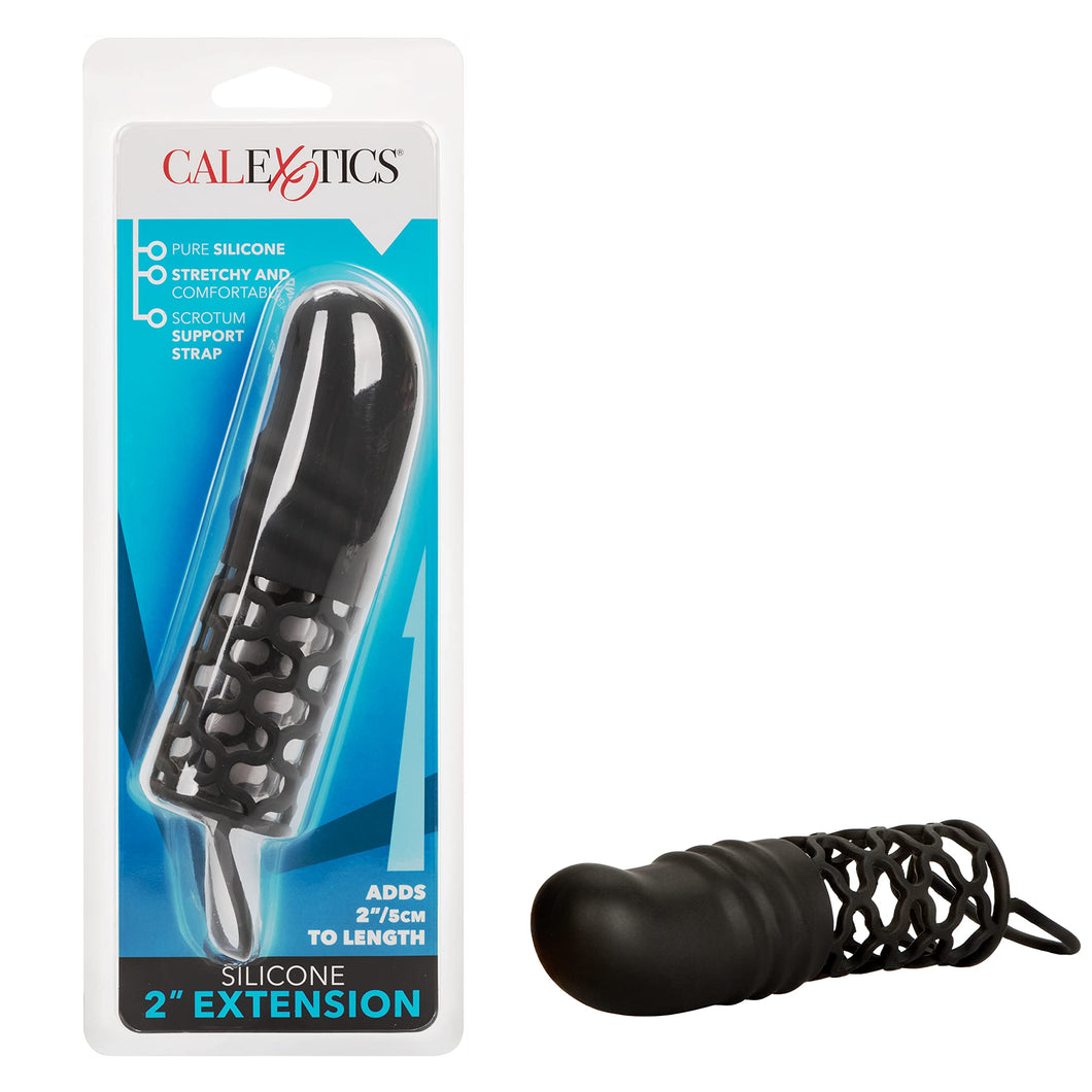 CalExotics Silicone 2 Inch Extension, Male Penis Sleeve Extender with Support Ring - Black SE-1629-05-2