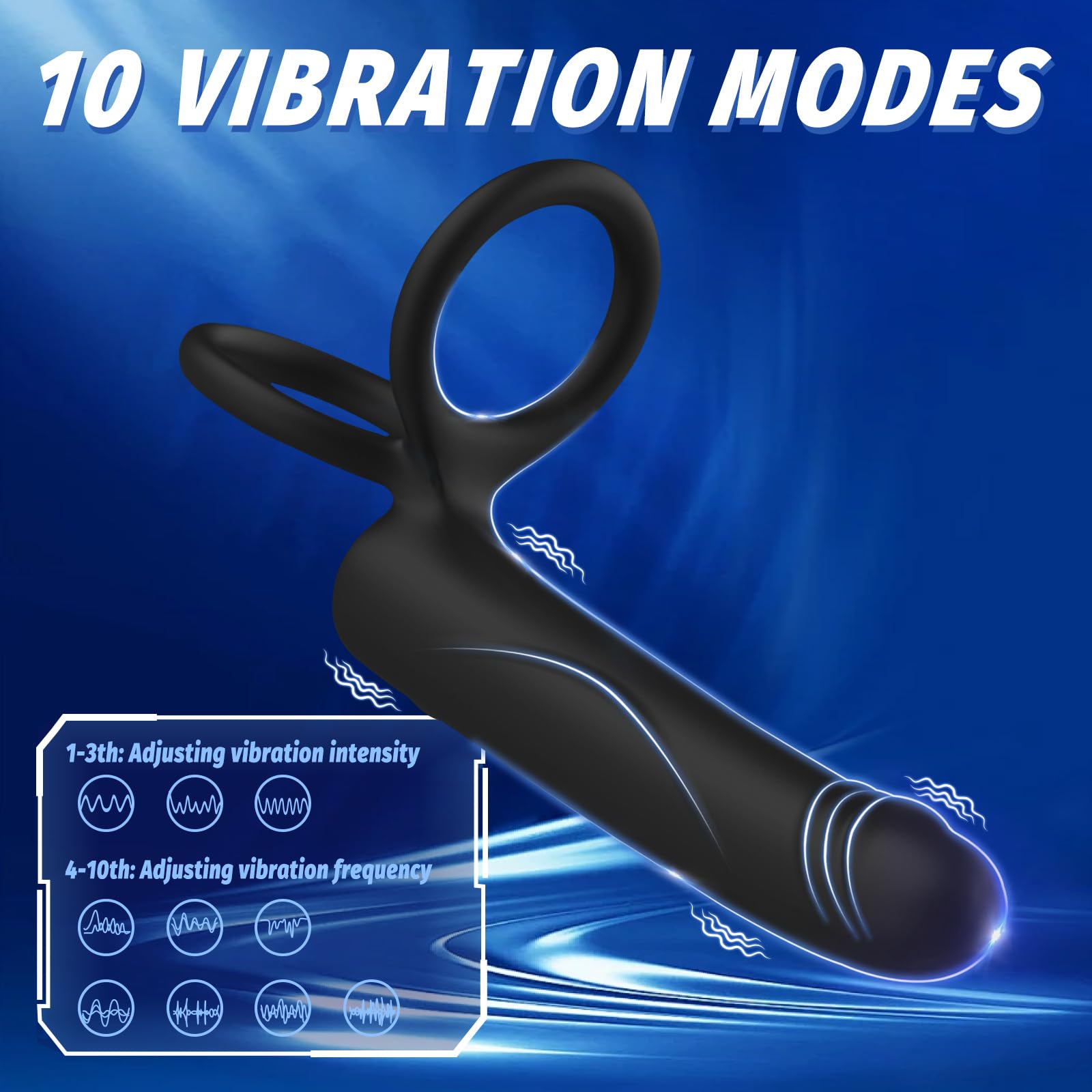 Anal Dildo Vibrator Sex Toys for Men, Strap-On Dildo Butt Plug with Vibrating Cock Ring, Male Penis Vibrator with 10 Vibration M