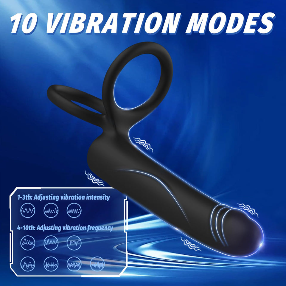 Anal Dildo Vibrator Sex Toys for Men, Strap-On Dildo Butt Plug with Vibrating Cock Ring, Male Penis Vibrator with 10 Vibration M