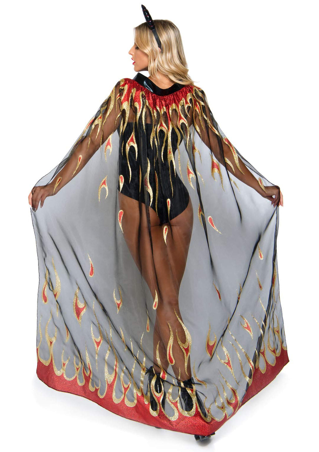 2 Pc Sheer Glitter Flame Devil - O/S / Black