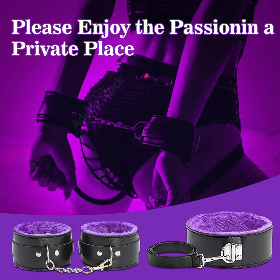 BDSM Sex Bondage Kit Restraints - 12PCS Sets with Adjustable Handcuffs Collar Ankle Cuff Blindfold Feather Tickler Anal Plug Adu