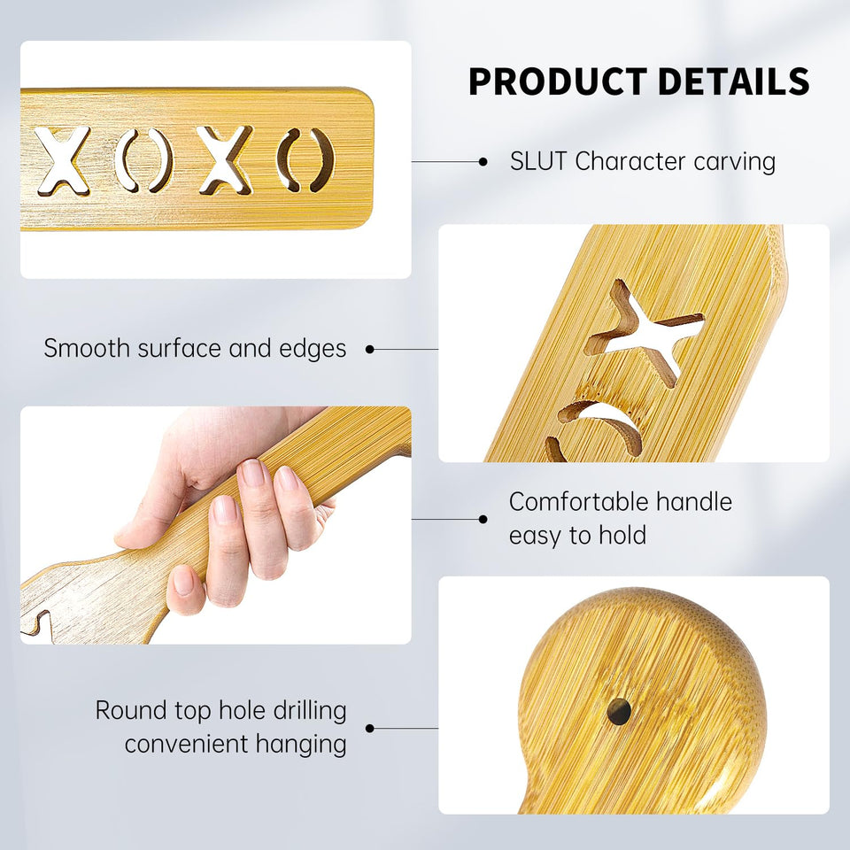 Pure Natural Bamboo XOXO Spanking for Sex Play Paddle,Lightweight Paddle with Durable Smooth Sturdy Finish for Adults, Sex Paddl