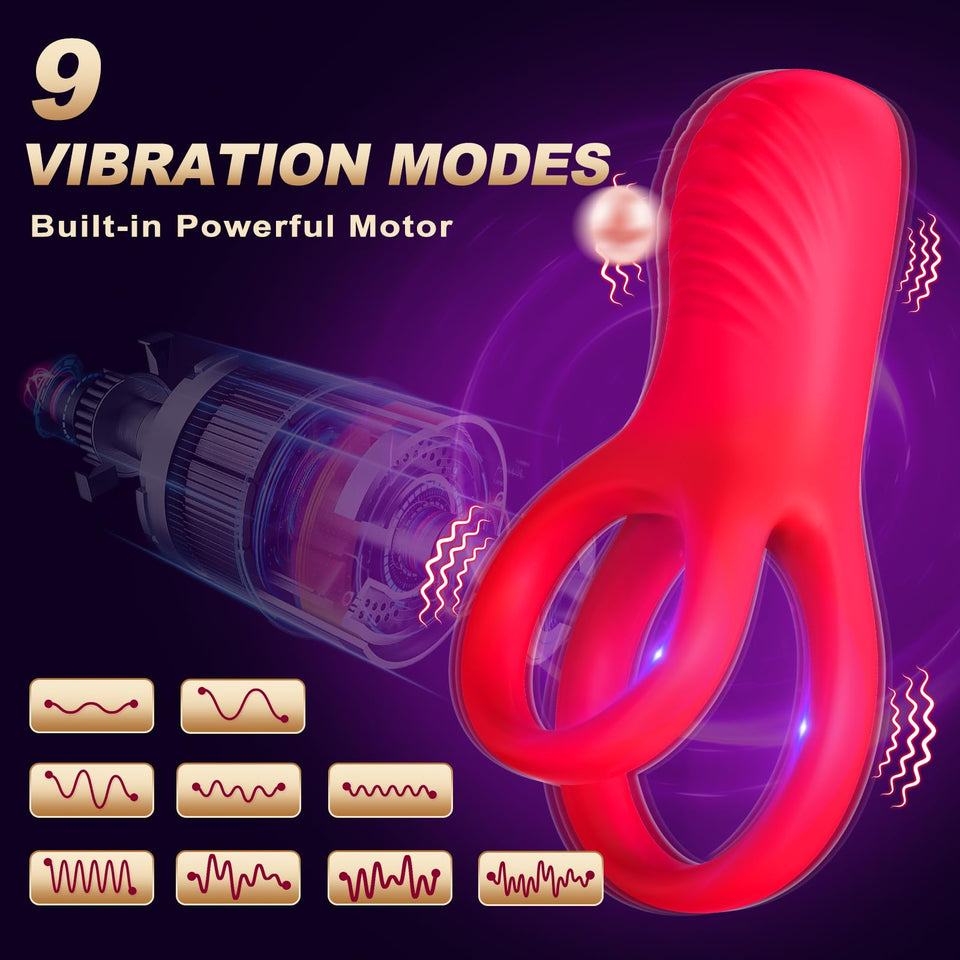 JIAYYA Vibrating Cock Ring with Clitoral Stimulator, Pleasure Penis Ring Vibrator Couples Adult Sex Toys for Men Women, 9 Vibrat