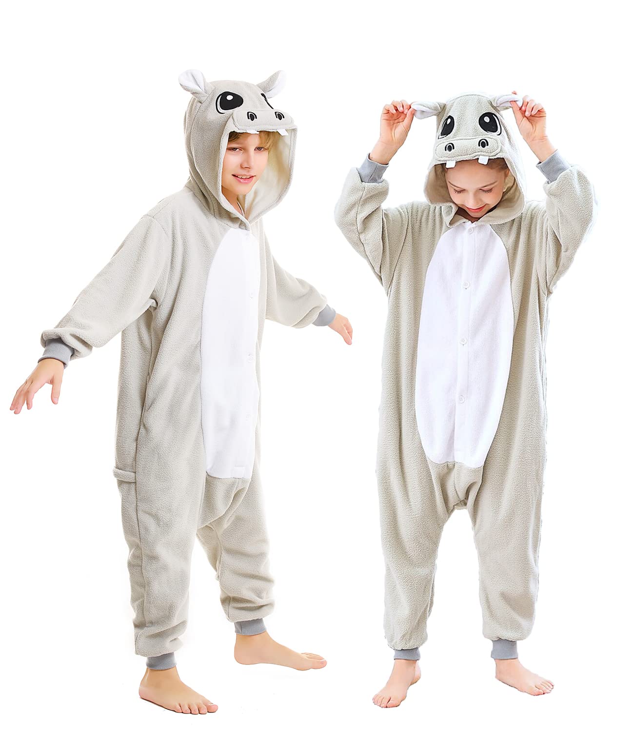 CANASOUR Hippo Onesie Kids Animal Halloween Cosplay Costume for 6-8 Years Girls Unisex Outfuit One Piece Hooded Soft Pajamas Gre