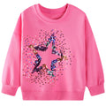 FreeLu Girls Cotton Pullover Sweatshirts Kids Cute Cartoon Printed Crewneck Tops(5T,Sequin Star)